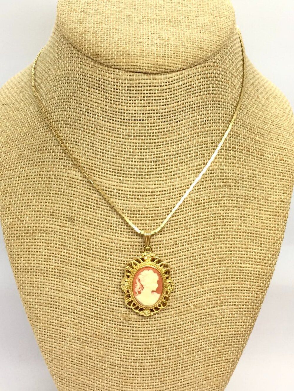 Vintage Cameo Necklace Gold Tone Monet Chain Pendant Victorian Revival